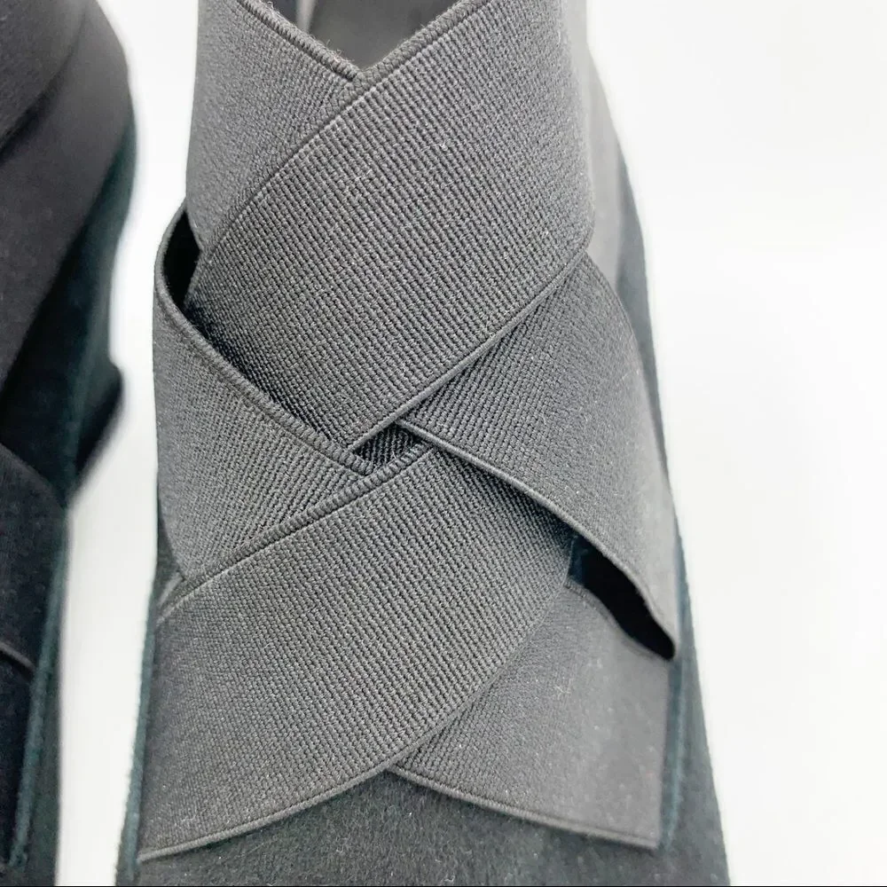 Stuart Weitzman Be Happy Black Suede Hidden Wedge Booties‎ Criss-cross Elastic - Picture 5 of 16